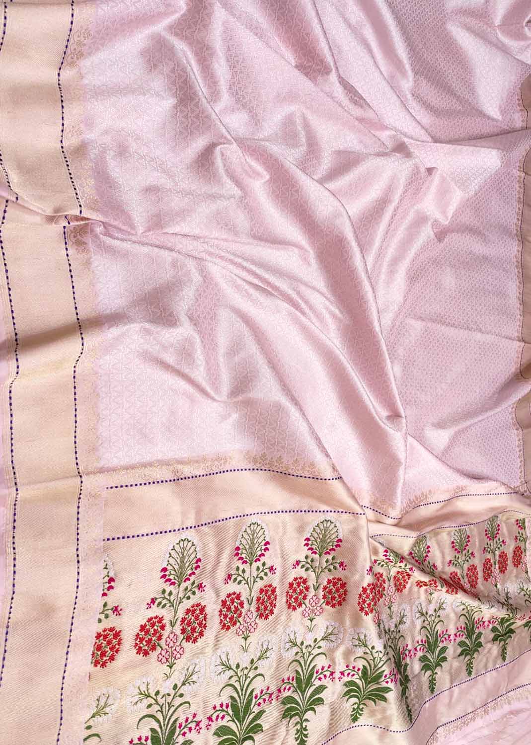 Pink Handloom Banarasi Pure Katan Silk Meenakari Saree - Luxurion World