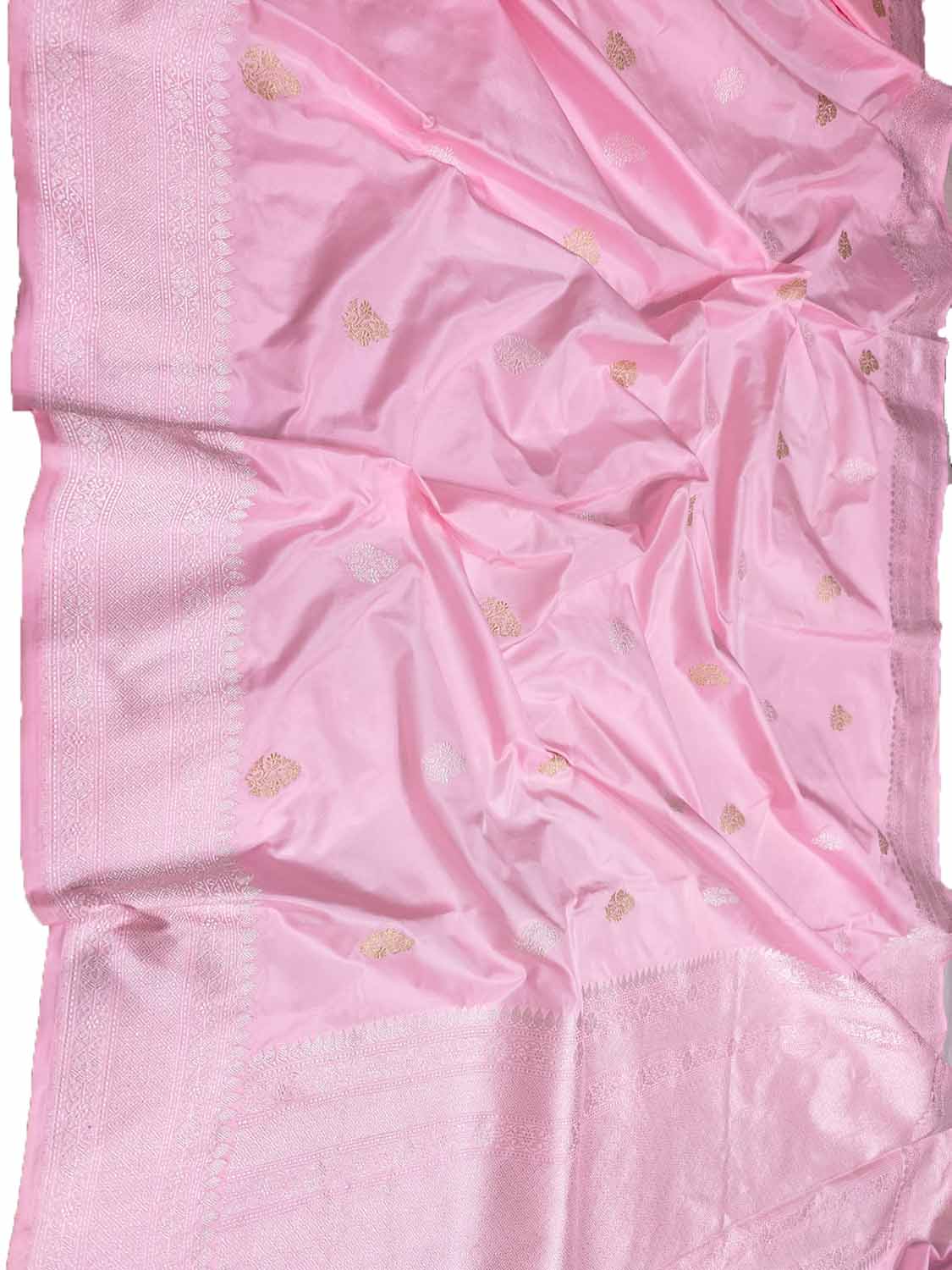 Pink Handloom Banarasi Pure Katan Silk Sona Roopa Saree - Luxurion World