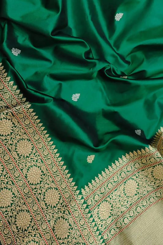 Green Handloom Banarasi Pure Katan Silk Sona Roopa Saree - Luxurion World