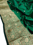 Green Handloom Banarasi Pure Katan Silk Sona Roopa Saree - Luxurion World
