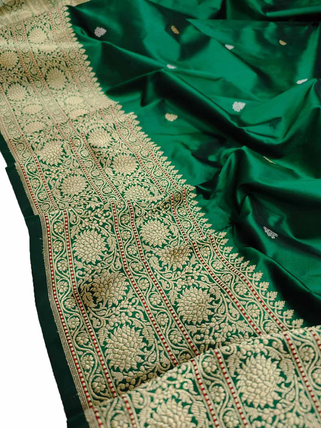 Green Handloom Banarasi Pure Katan Silk Sona Roopa Saree - Luxurion World