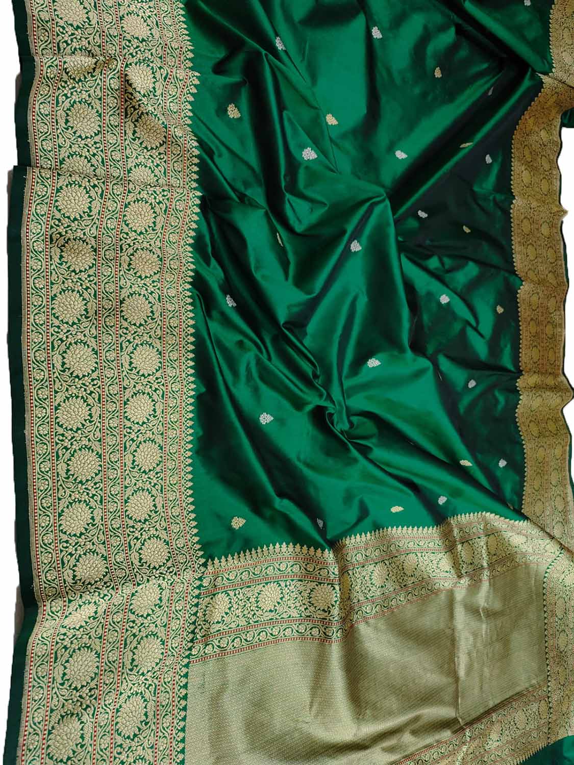 Green Handloom Banarasi Pure Katan Silk Sona Roopa Saree - Luxurion World