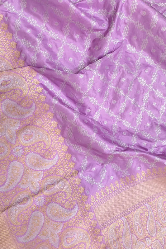 Purple Handloom Banarasi Pure Katan Silk Sona Roopa Saree - Luxurion World