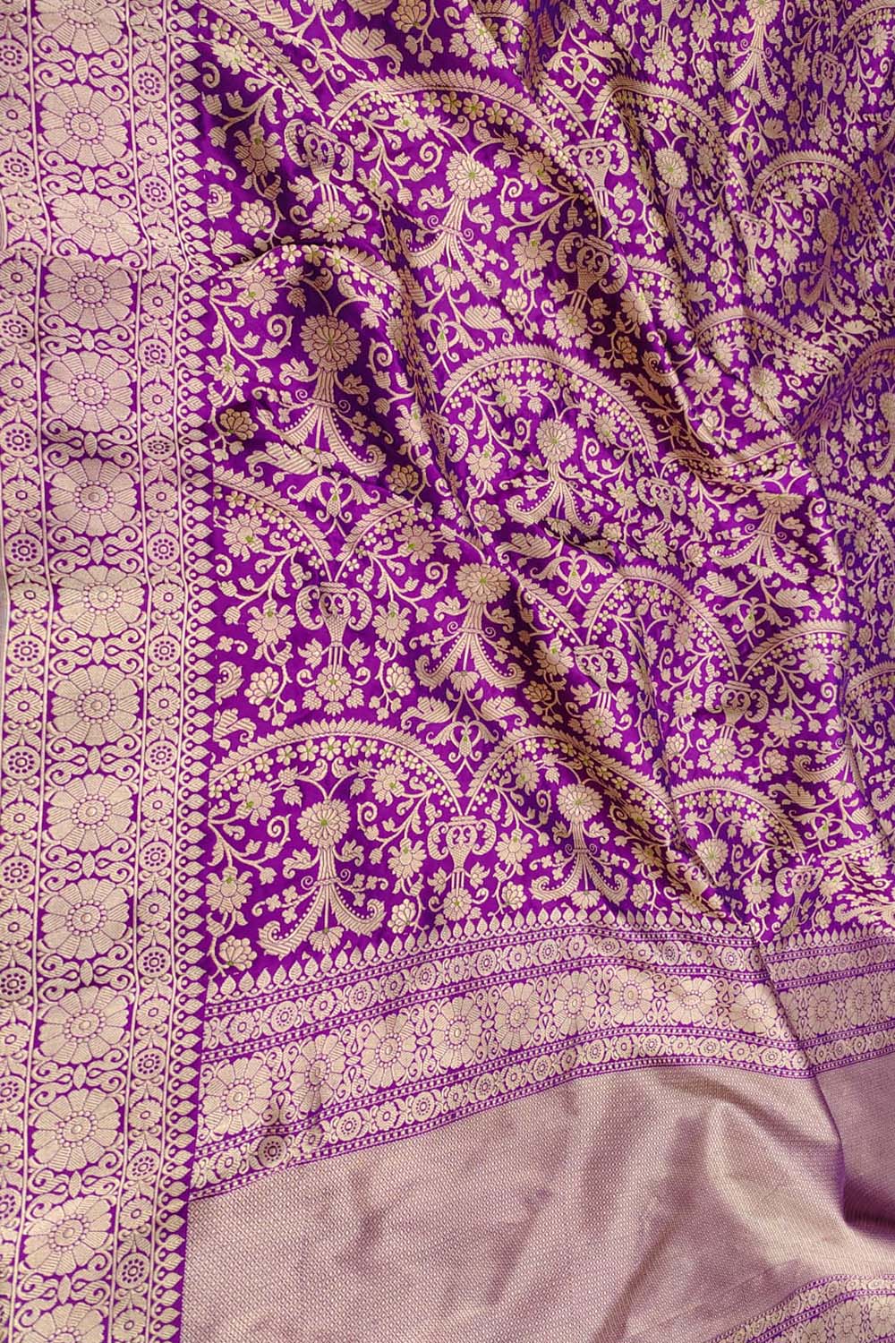 Purple Handloom Banarasi Pure Katan Silk Saree - Luxurion World