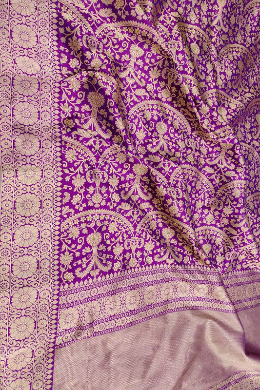 Purple Handloom Banarasi Pure Katan Silk Saree - Luxurion World