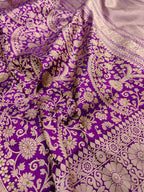 Purple Handloom Banarasi Pure Katan Silk Saree - Luxurion World