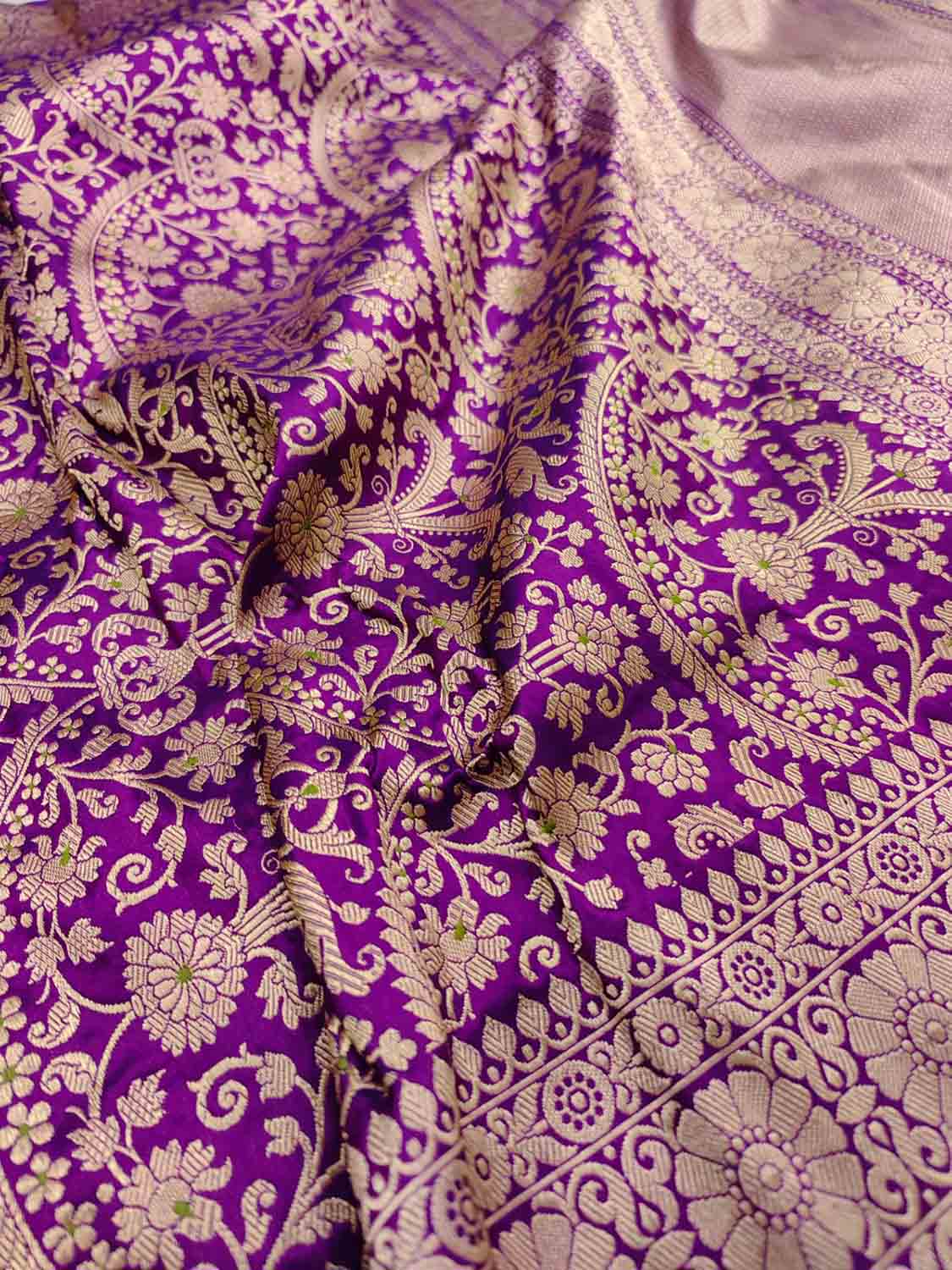 Purple Handloom Banarasi Pure Katan Silk Saree - Luxurion World