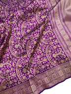 Purple Handloom Banarasi Pure Katan Silk Saree - Luxurion World