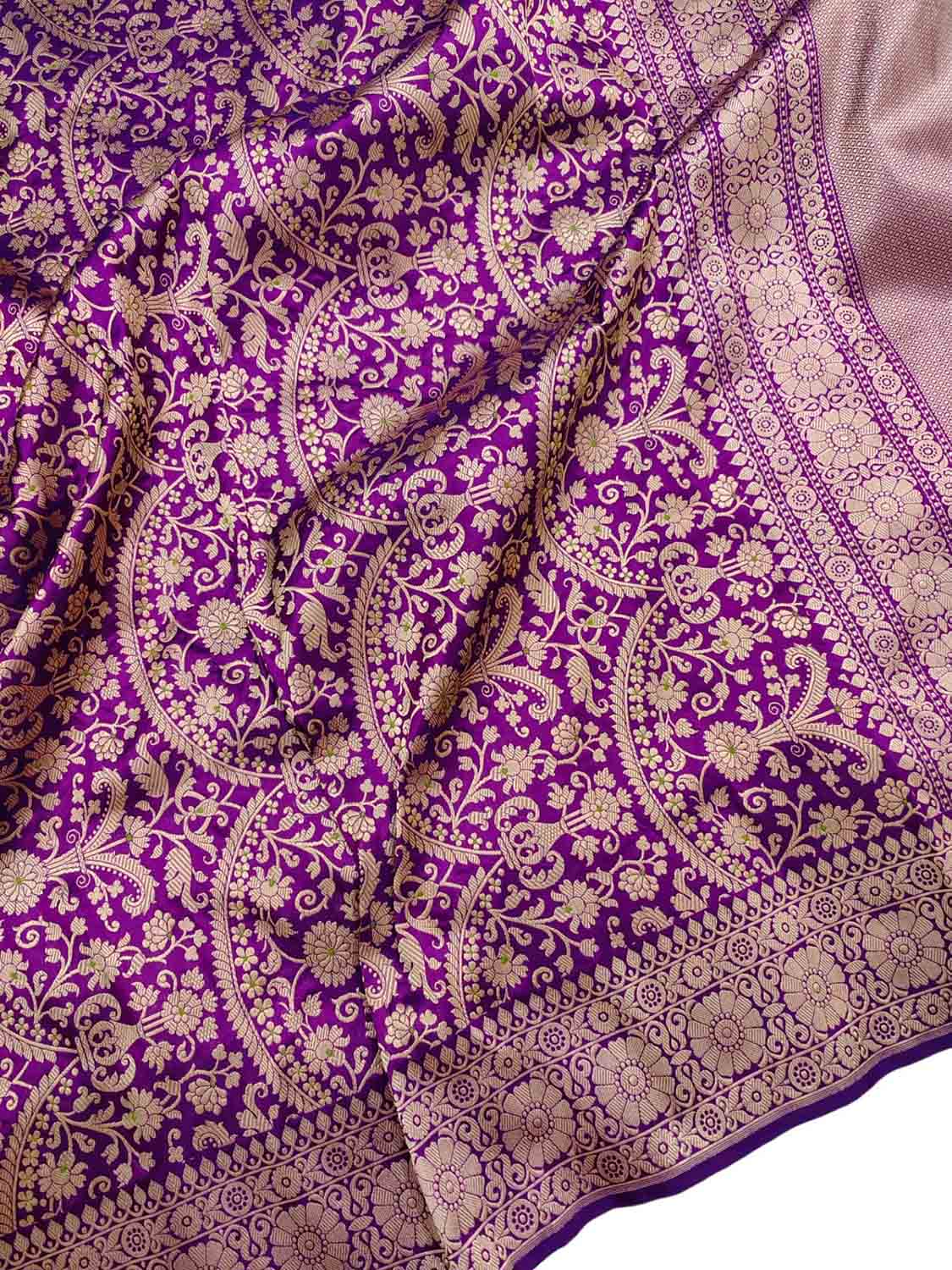 Purple Handloom Banarasi Pure Katan Silk Saree - Luxurion World