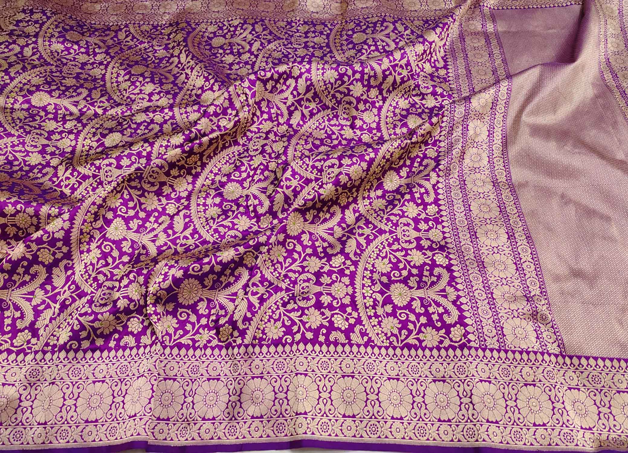 Purple Handloom Banarasi Pure Katan Silk Saree - Luxurion World