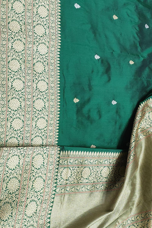 Green Handloom Banarasi Pure Katan Silk Saree - Luxurion World