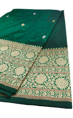 Green Handloom Banarasi Pure Katan Silk Saree - Luxurion World