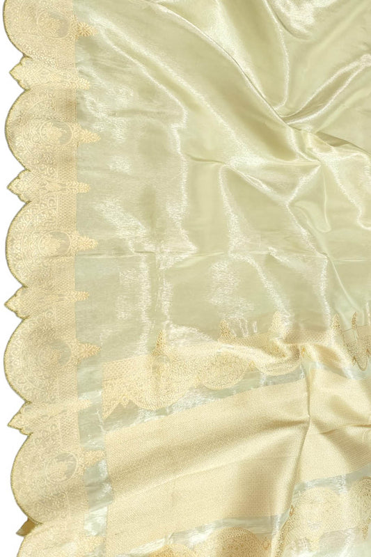 Pastel Handloom Banarasi Pure Tissue Katan Silk Scalloped Border Saree - Luxurion World