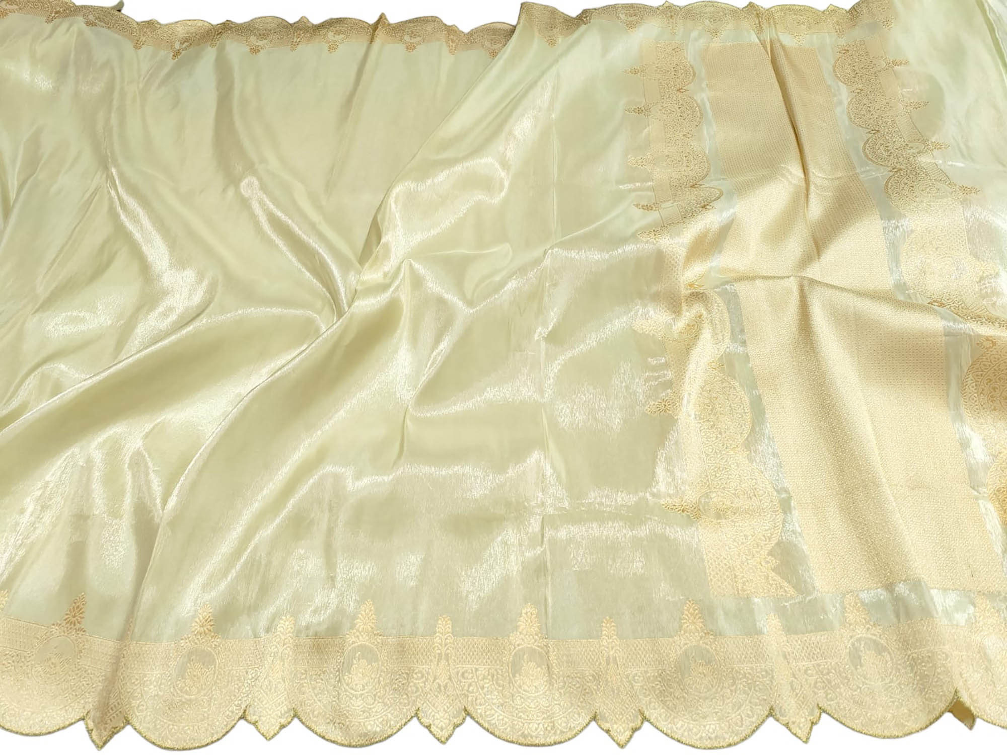 Pastel Handloom Banarasi Pure Tissue Katan Silk Scalloped Border Saree - Luxurion World