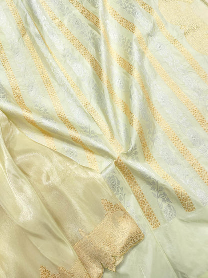 Pastel Handloom Banarasi Pure Tissue Katan Silk Scalloped Border Saree - Luxurion World