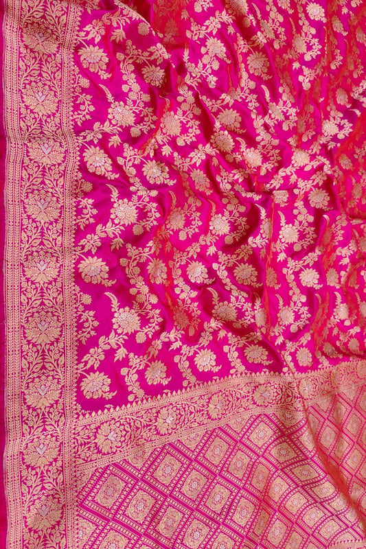 Pink Handloom Banarasi Pure Katan Silk Saree - Luxurion World