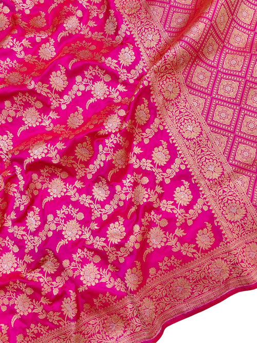 Pink Handloom Banarasi Pure Katan Silk Saree - Luxurion World