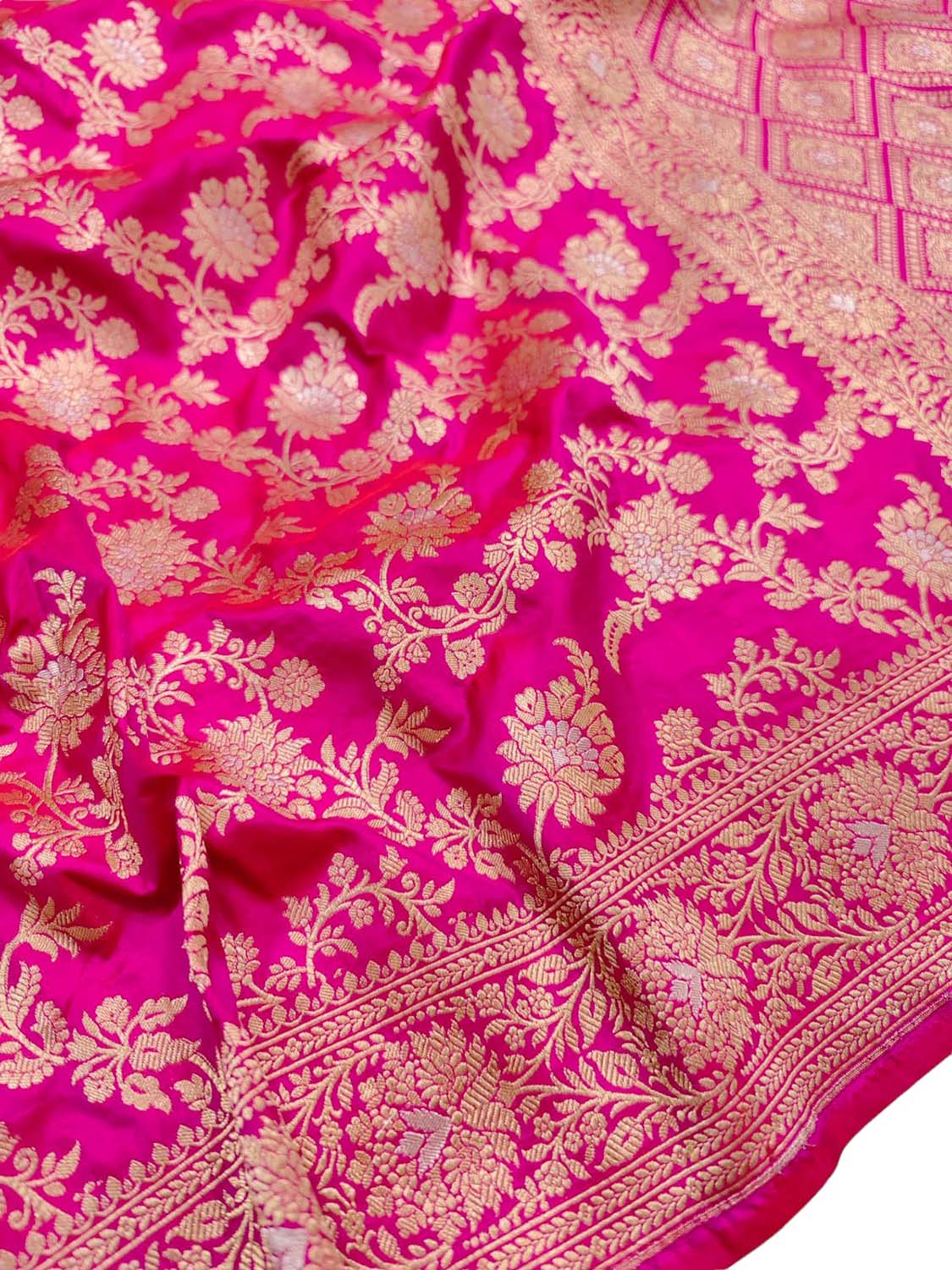 Pink Handloom Banarasi Pure Katan Silk Saree - Luxurion World
