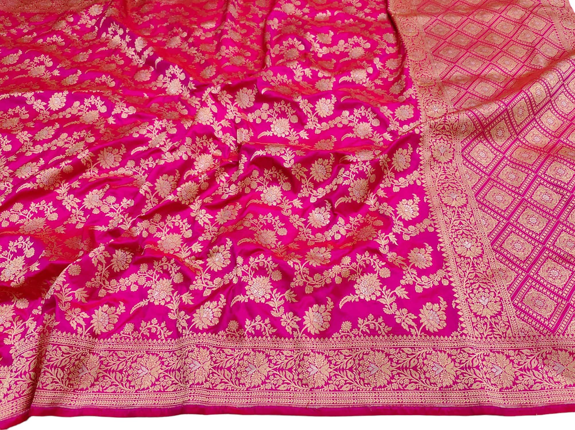 Pink Handloom Banarasi Pure Katan Silk Saree - Luxurion World