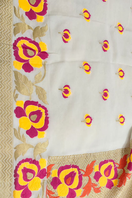 Dyeable Banarasi Handloom Pure Georgette Meenakari Saree - Luxurion World