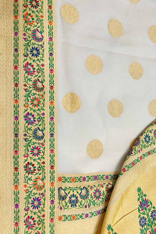 Dyeable Banarasi Handloom Pure Georgette Meenakari Saree - Luxurion World