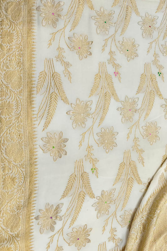 Dyeable Banarasi Handloom Pure Georgette Saree - Luxurion World