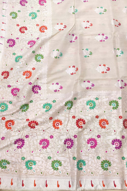 Dyeable Banarasi Handloom Pure Tussar Georgette Meenakari Saree - Luxurion World