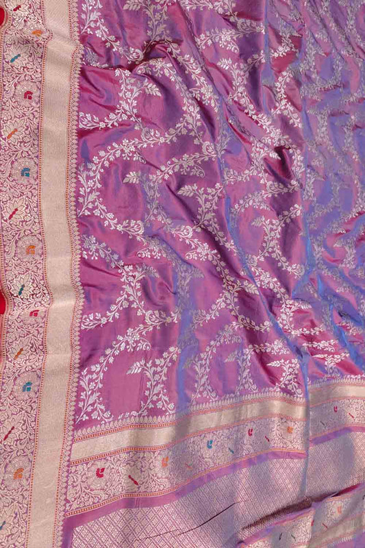 Purple Shot Banarasi Handloom Pure Katan Silk Saree - Luxurion World