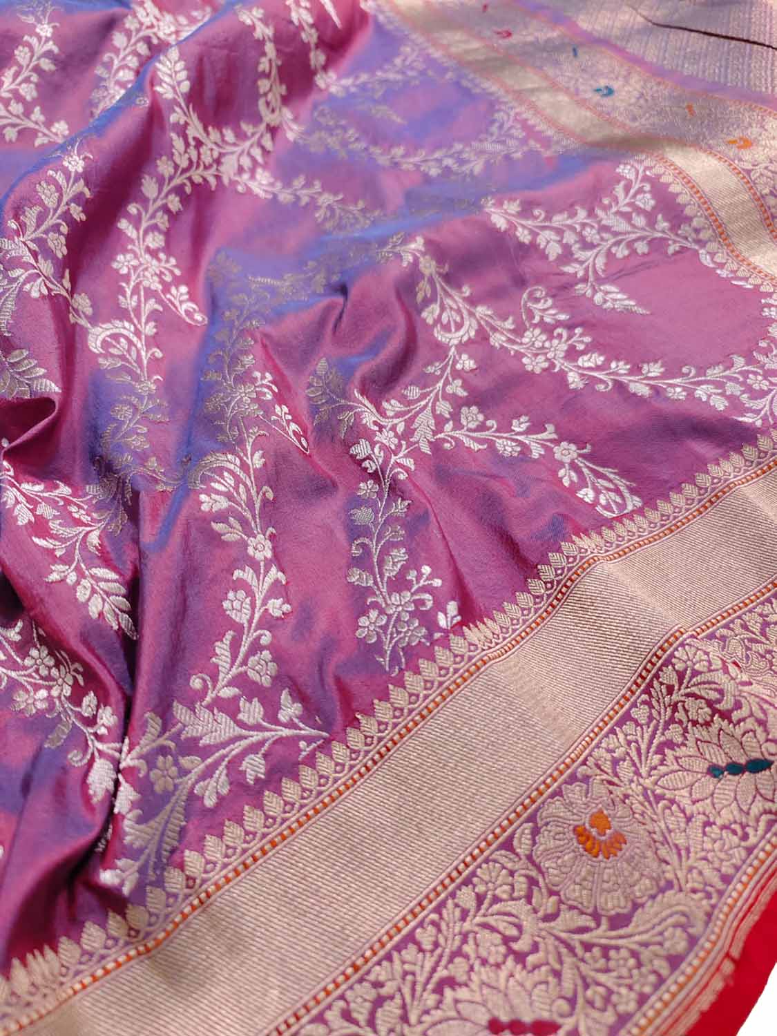 Purple Shot Banarasi Handloom Pure Katan Silk Saree - Luxurion World