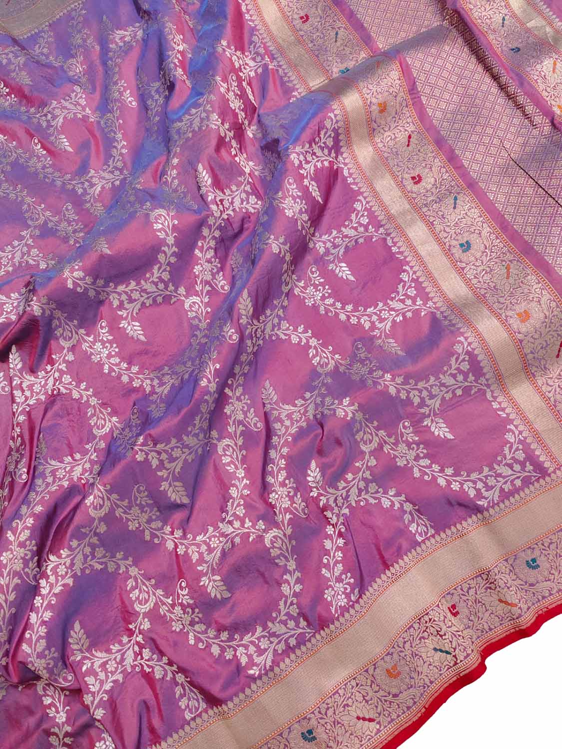 Purple Shot Banarasi Handloom Pure Katan Silk Saree - Luxurion World