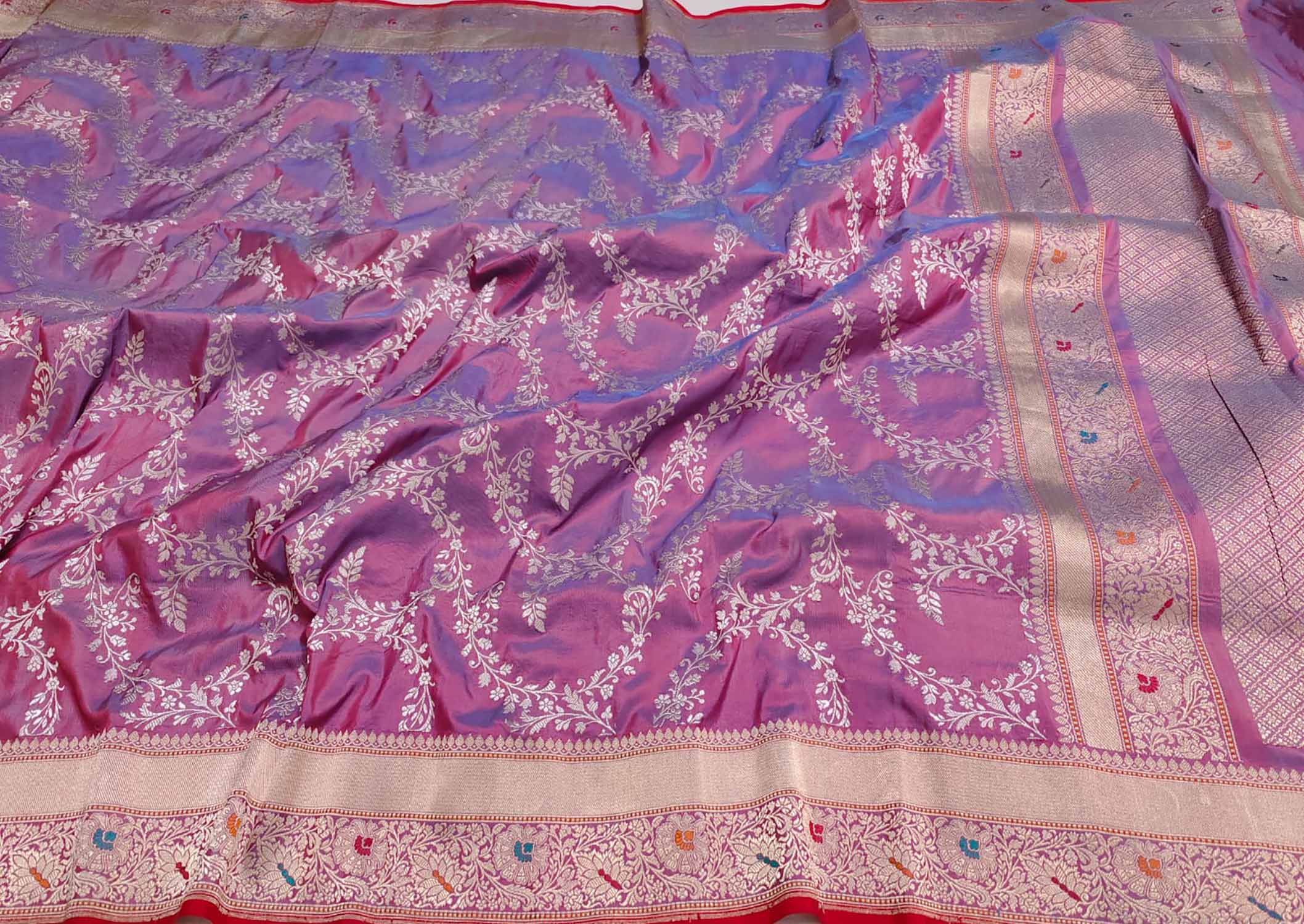 Purple Shot Banarasi Handloom Pure Katan Silk Saree - Luxurion World