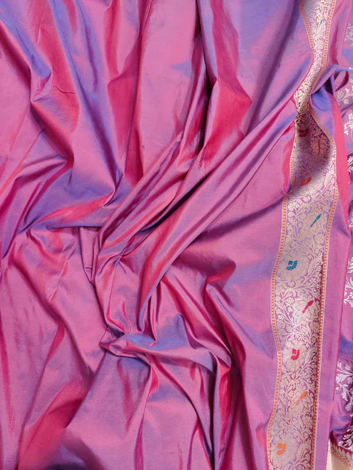 Purple Shot Banarasi Handloom Pure Katan Silk Saree - Luxurion World