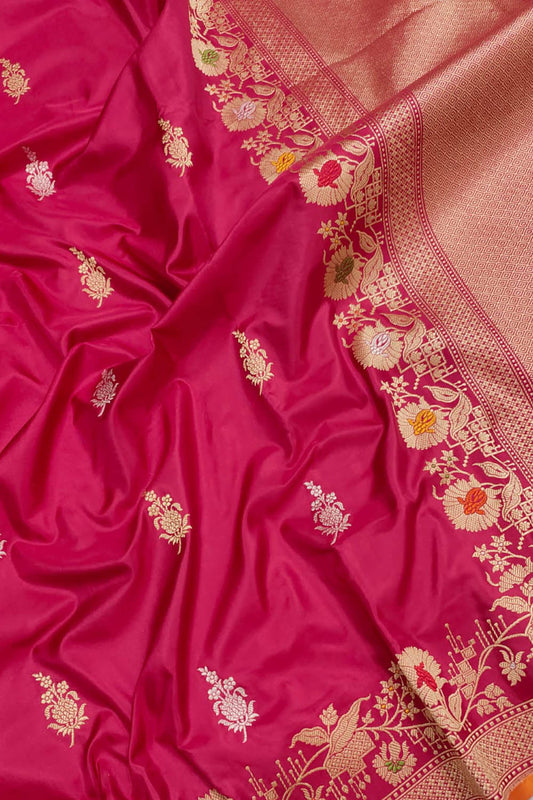 Pink Banarasi Handloom Pure Katan Silk Kadwa Meenakari Saree - Luxurion World