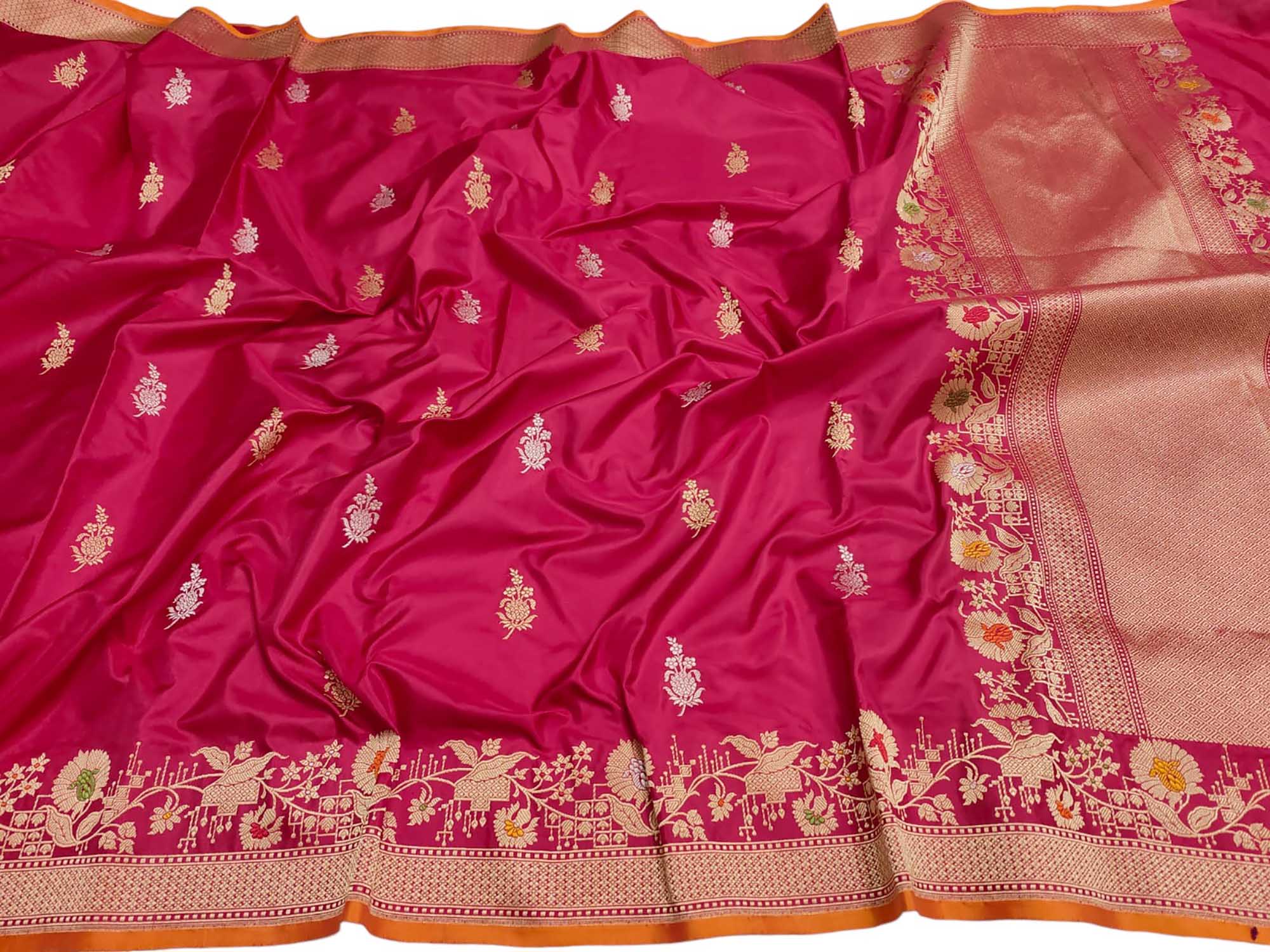 Pink Banarasi Handloom Pure Katan Silk Kadwa Meenakari Saree - Luxurion World