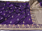 Purple Banarasi Handloom Pure Katan Silk Kadwa Meenakari Saree - Luxurion World