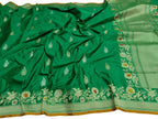 Green Banarasi Handloom Pure Katan Silk Kadwa Meenakari Saree - Luxurion World