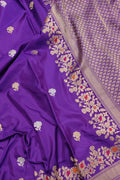Purple Banarasi Handloom Pure Katan Silk Kadwa Meenakari Saree - Luxurion World