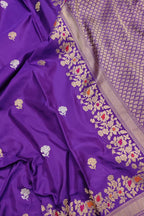 Purple Banarasi Handloom Pure Katan Silk Kadwa Meenakari Saree - Luxurion World
