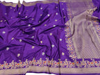 Purple Banarasi Handloom Pure Katan Silk Kadwa Meenakari Saree - Luxurion World