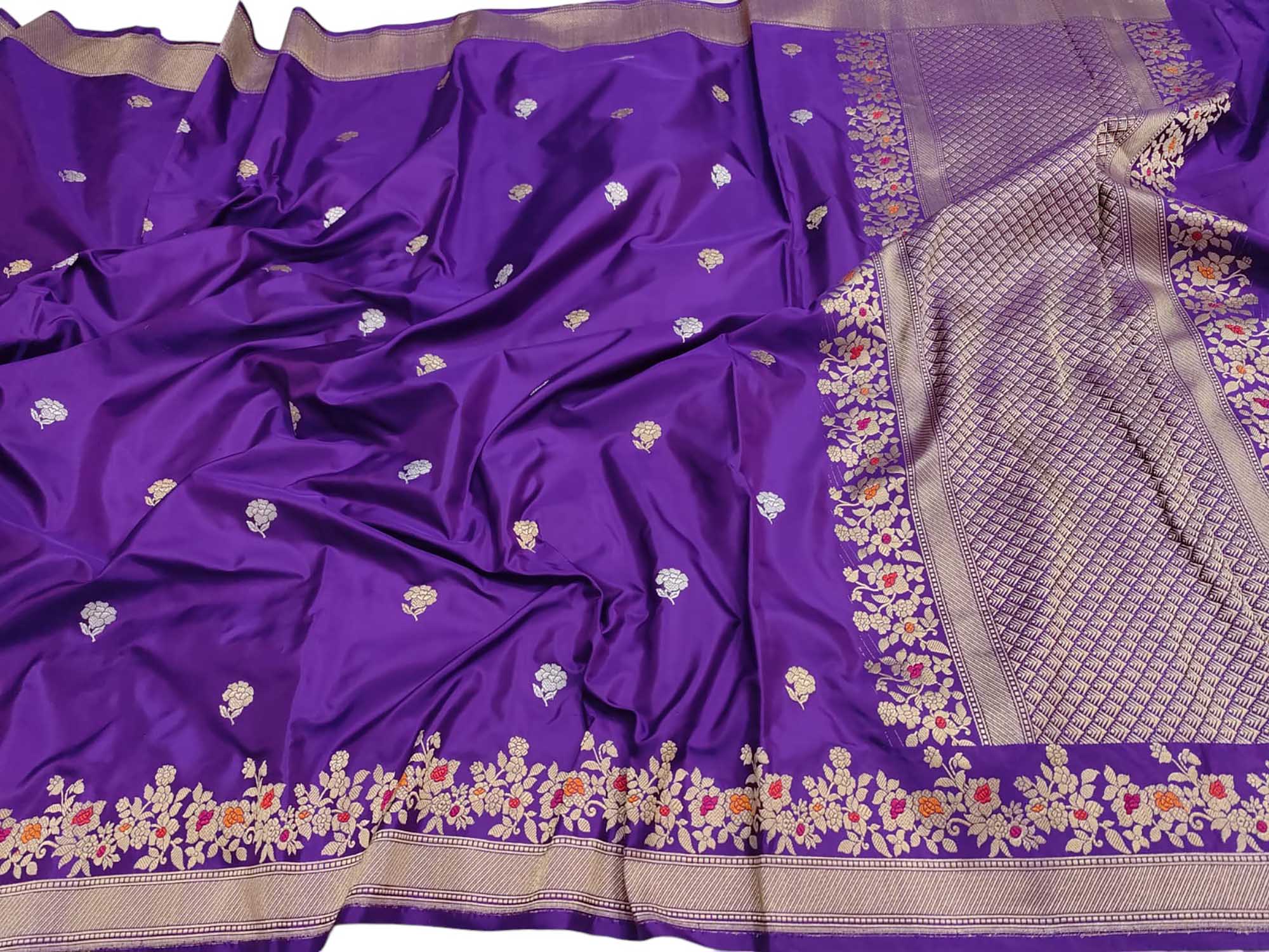 Purple Banarasi Handloom Pure Katan Silk Kadwa Meenakari Saree - Luxurion World