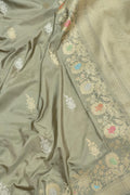 Grey Banarasi Handloom Pure Katan Silk Kadwa Meenakari Saree - Luxurion World