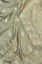 Grey Banarasi Handloom Pure Katan Silk Kadwa Meenakari Saree - Luxurion World
