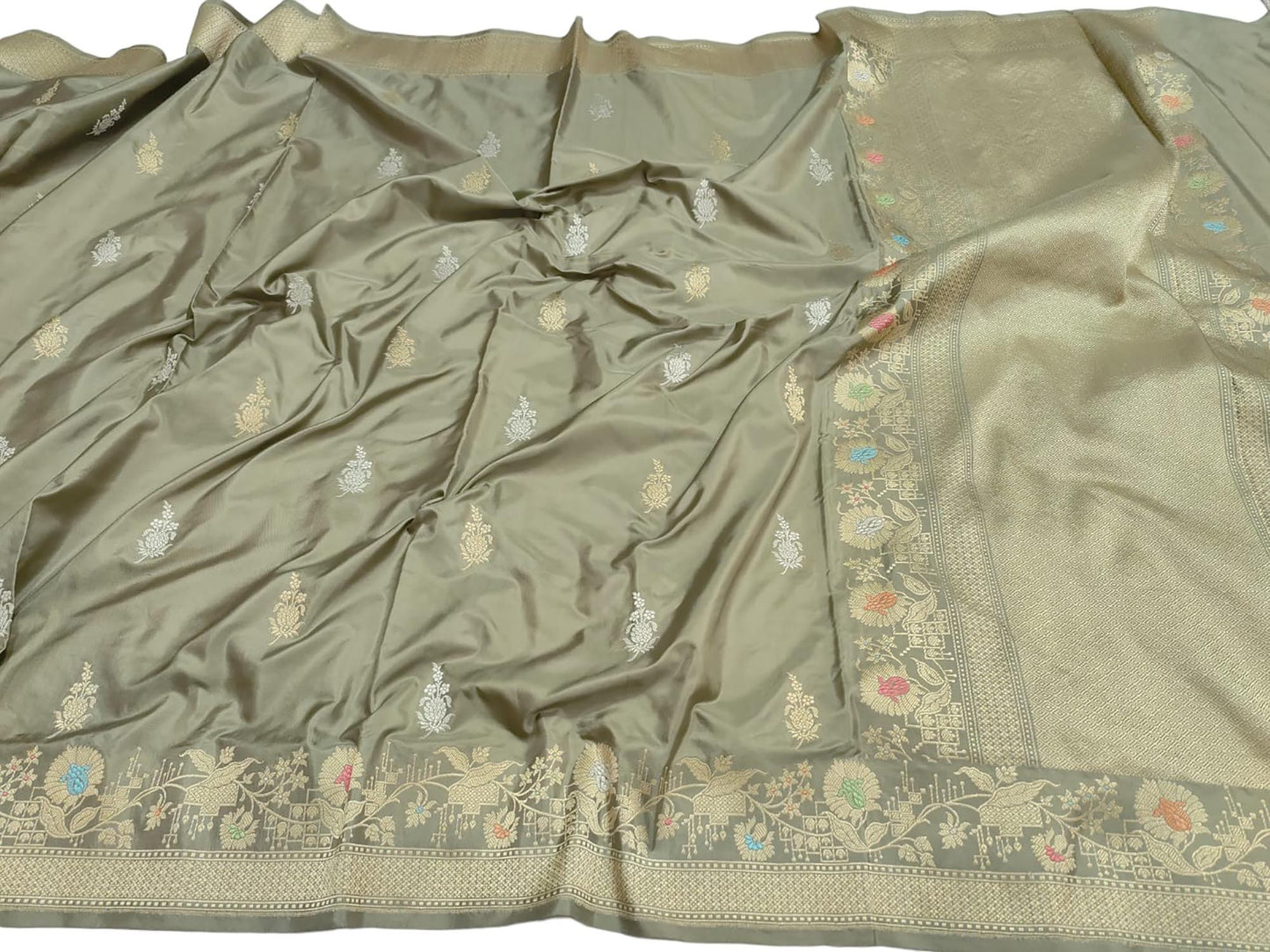 Grey Banarasi Handloom Pure Katan Silk Kadwa Meenakari Saree