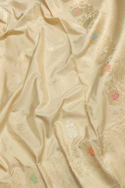 Pastel Banarasi Handloom Pure Katan Silk Kadwa Meenakari Saree - Luxurion World