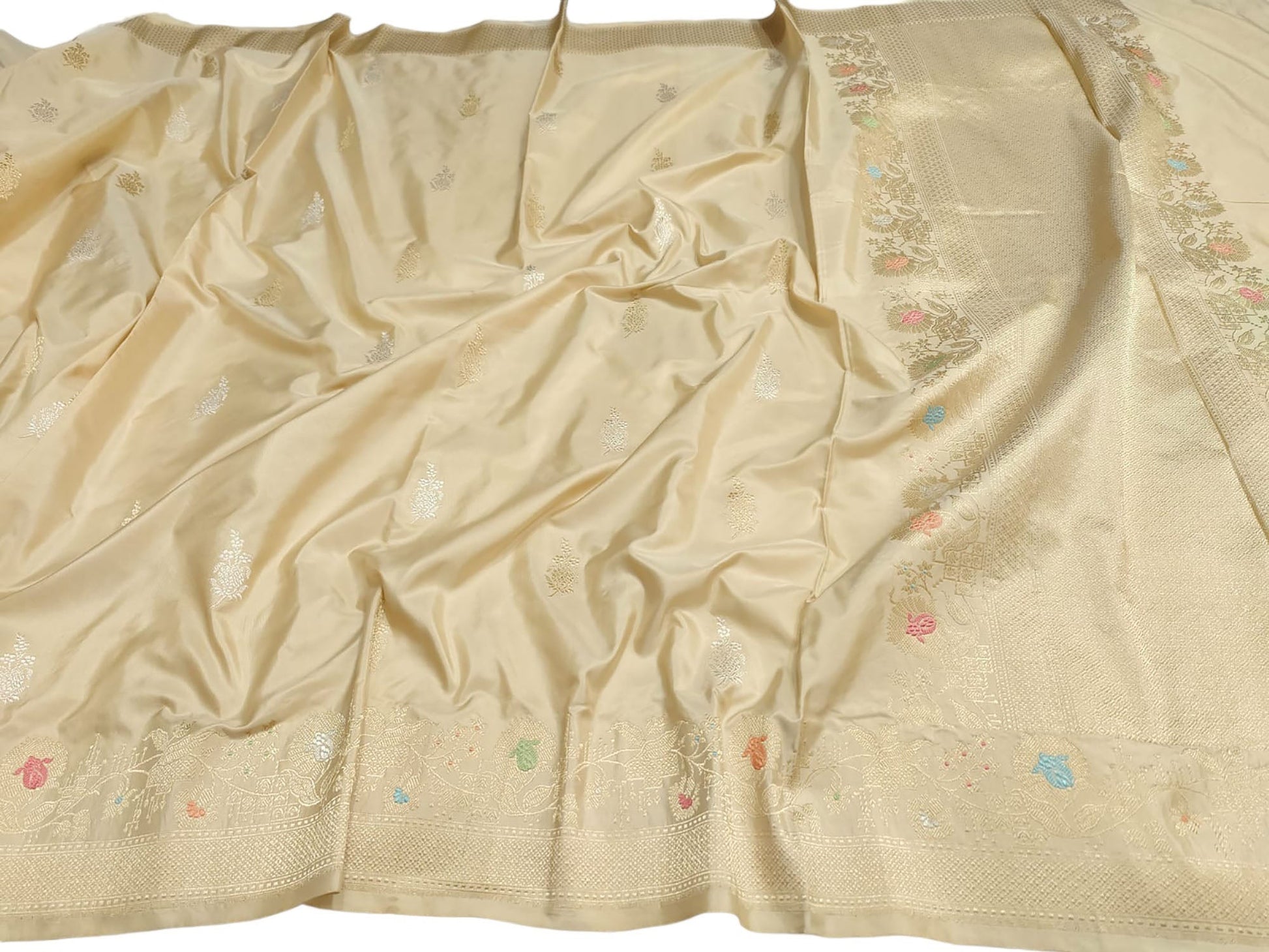 Pastel Banarasi Handloom Pure Katan Silk Kadwa Meenakari Saree - Luxurion World