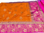 Orange Banarasi Handloom Pure Tussar Dupion Silk Saree - Luxurion World