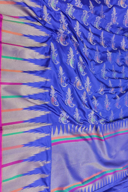 Blue Banarasi Handloom Pure Katan Silk Saree - Luxurion World