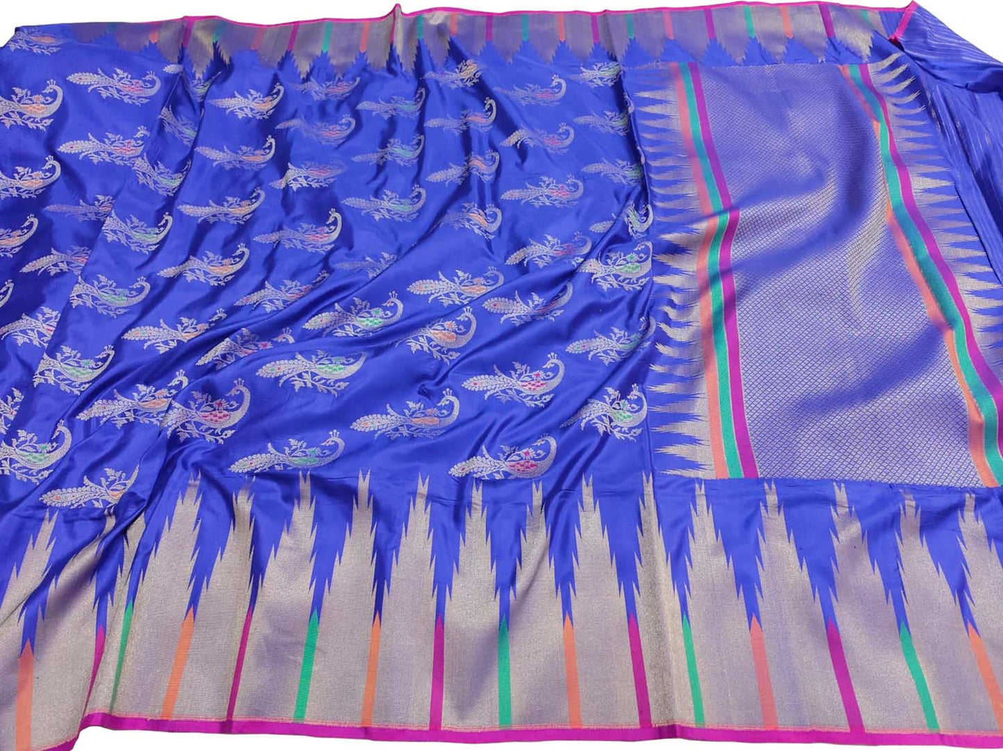 Blue Banarasi Handloom Pure Katan Silk Saree - Luxurion World