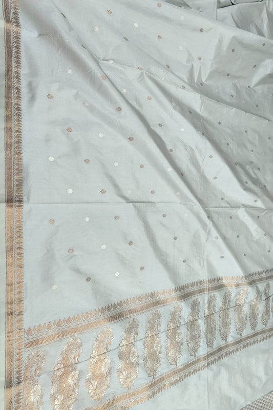 Grey Banarasi Handloom Pure Katan Silk Saree - Luxurion World