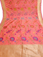 Pink Banarasi Handloom Pure Katan Silk Meenakari Saree - Luxurion World